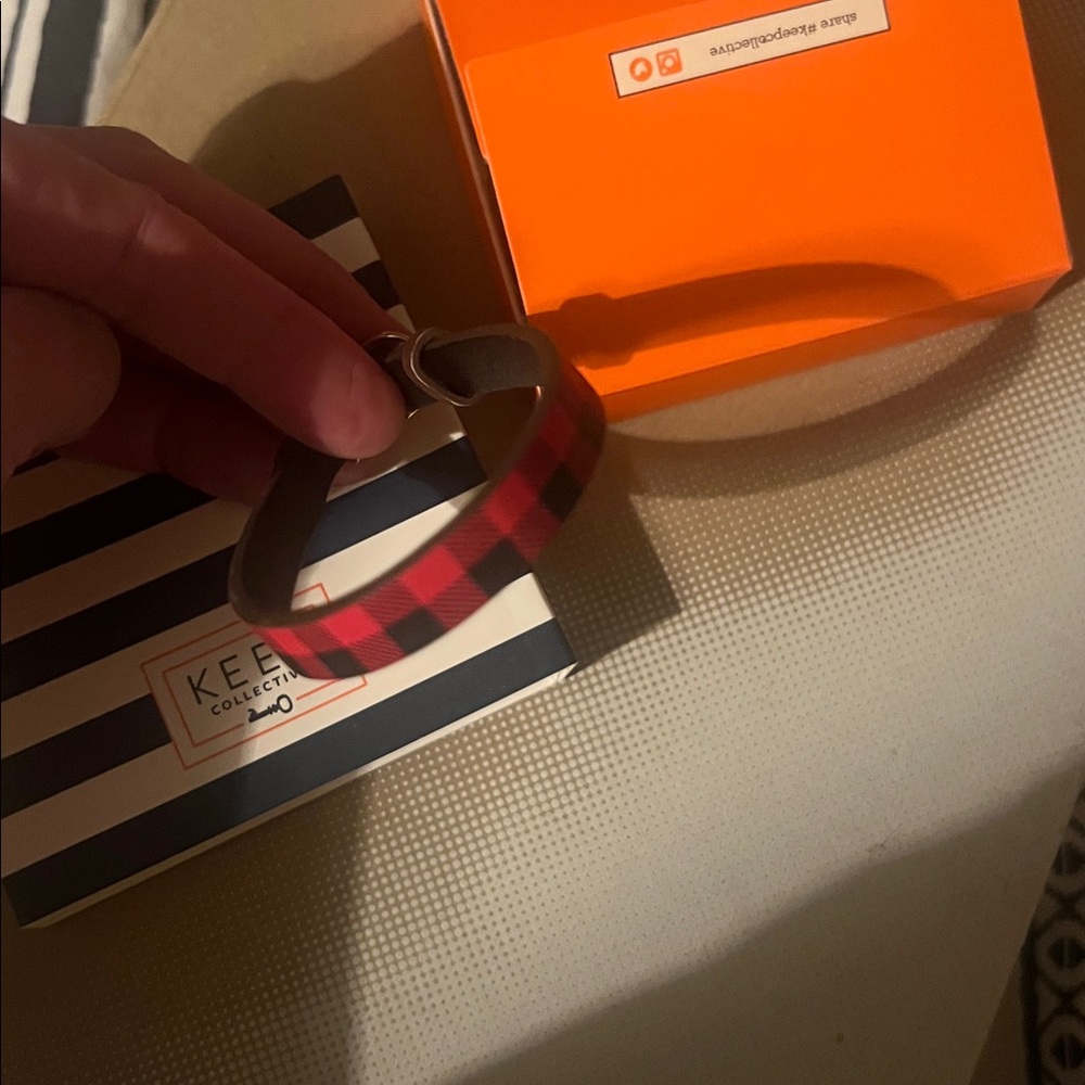 Keep Collective single wrap Buffalo plaid bracelet.